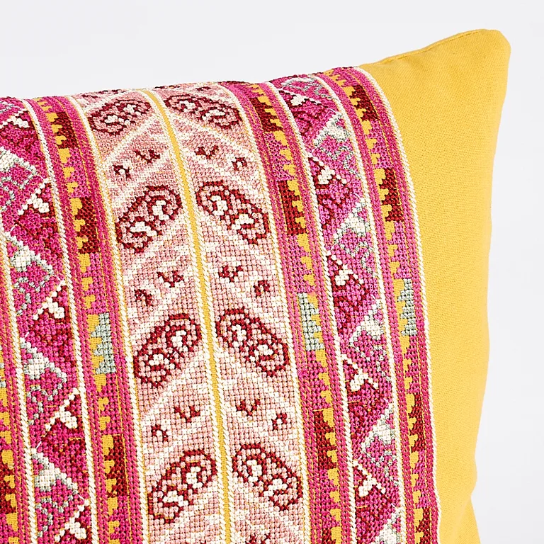 Schumacher Vinka Embroidery Pillow in Pink & Yellow (SO7962218)
