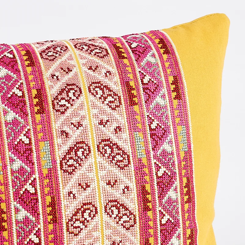 Schumacher Vinka Embroidery Pillow in Pink & Yellow (SO7962218)