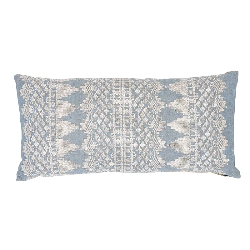 Schumacher Wentworth Embroidery Pillow in Chambray (SO7547518)