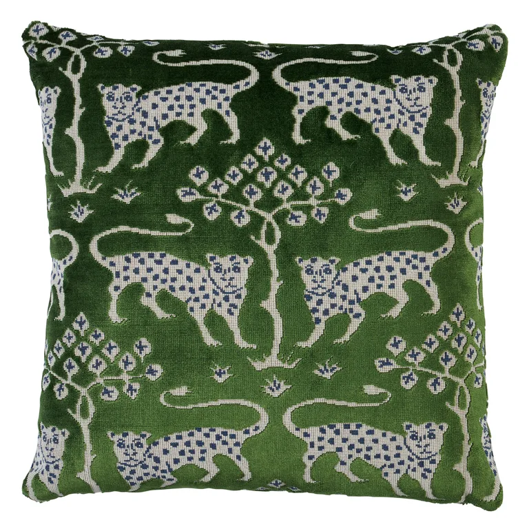 Schumacher Woodland Leopard Velvet Pillow in Emerald