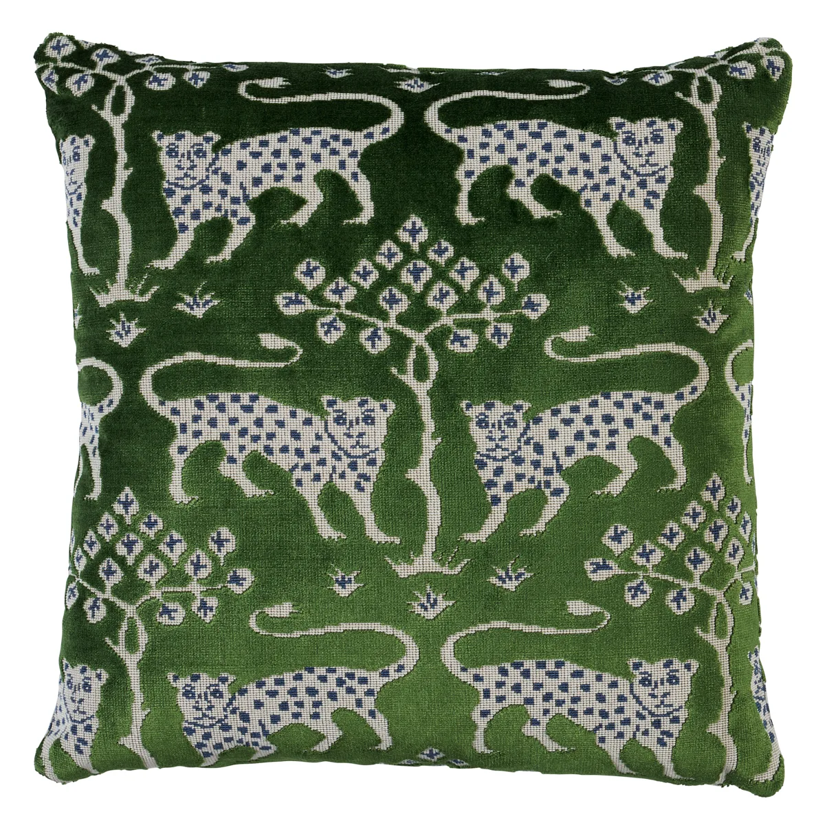 Schumacher Woodland Leopard Velvet Pillow in Emerald (SO8008404)