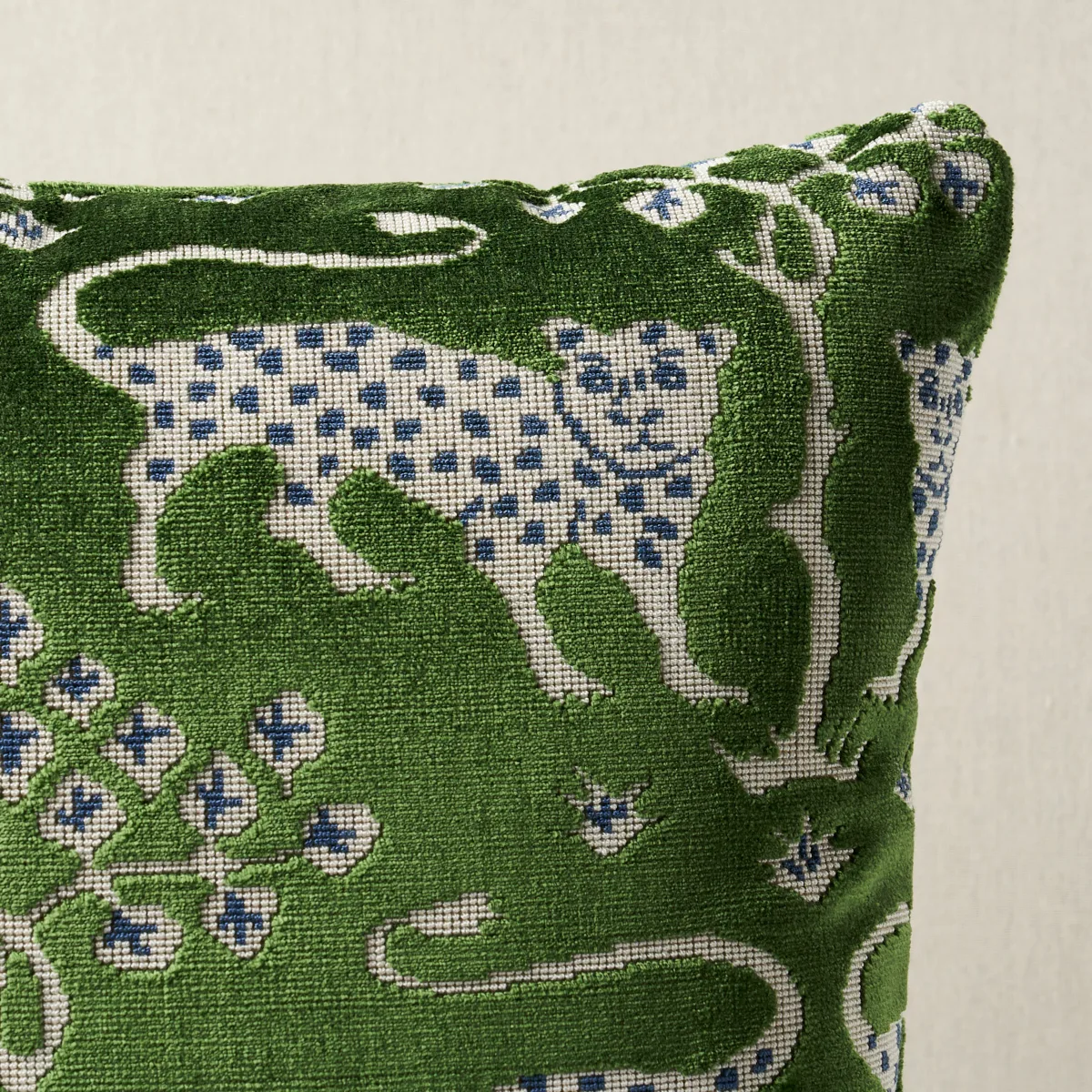 Schumacher Woodland Leopard Velvet Pillow in Emerald (SO8008404)