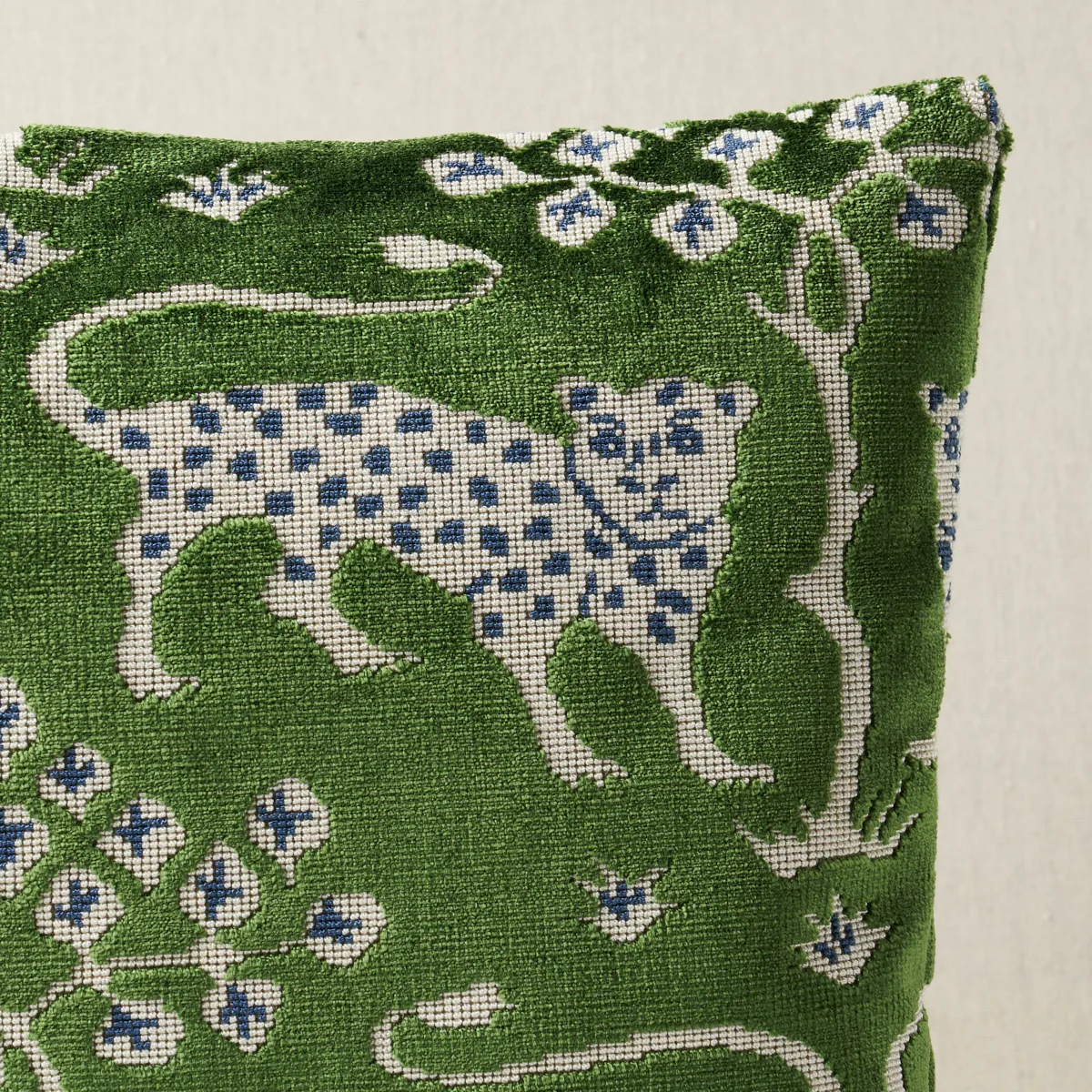 Schumacher Woodland Leopard Velvet Pillow in Emerald (SO8008412)