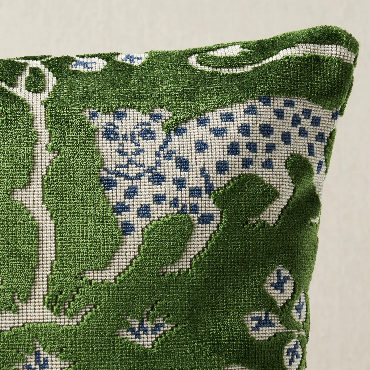 Schumacher Woodland Leopard Velvet Pillow in Emerald (SO8008418)