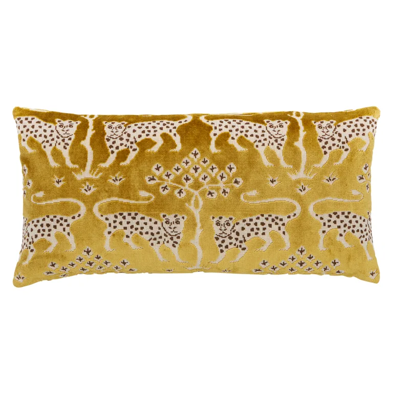 Schumacher Woodland Leopard Velvet Pillow in Gold (SO8008118)