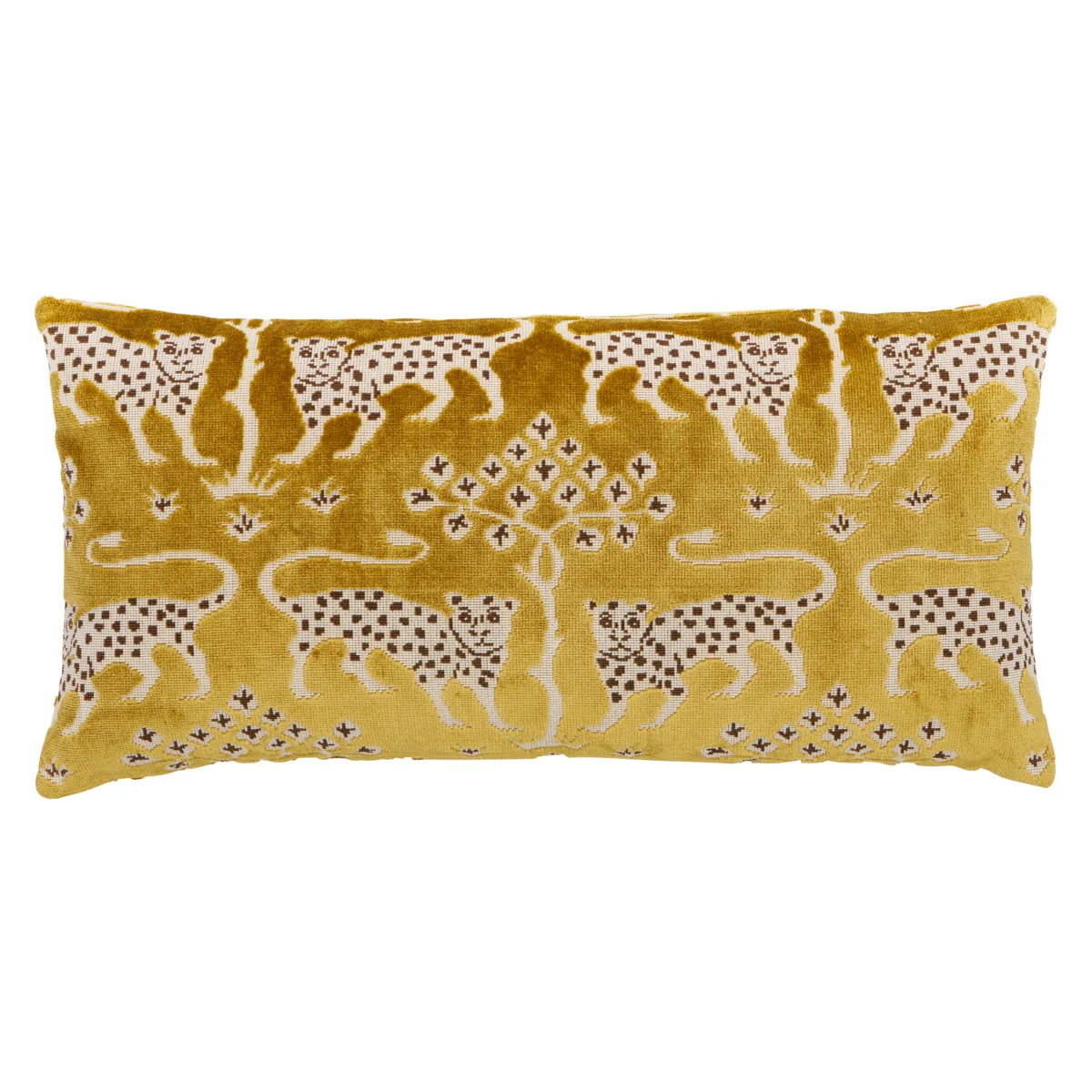Schumacher Woodland Leopard Velvet Pillow in Gold (SO8008118)