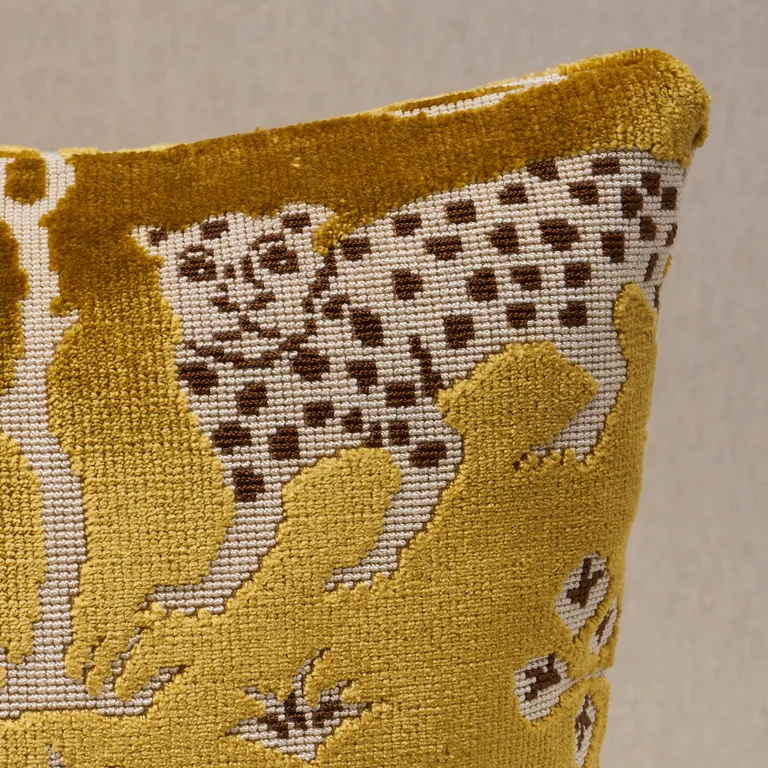 Schumacher Woodland Leopard Velvet Pillow in Gold (SO8008118)