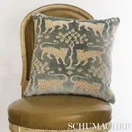 Woodland Leopard Velvet Pillow - Mineral Schumacher Woodland Leopard Velvet Pillow in Mineral