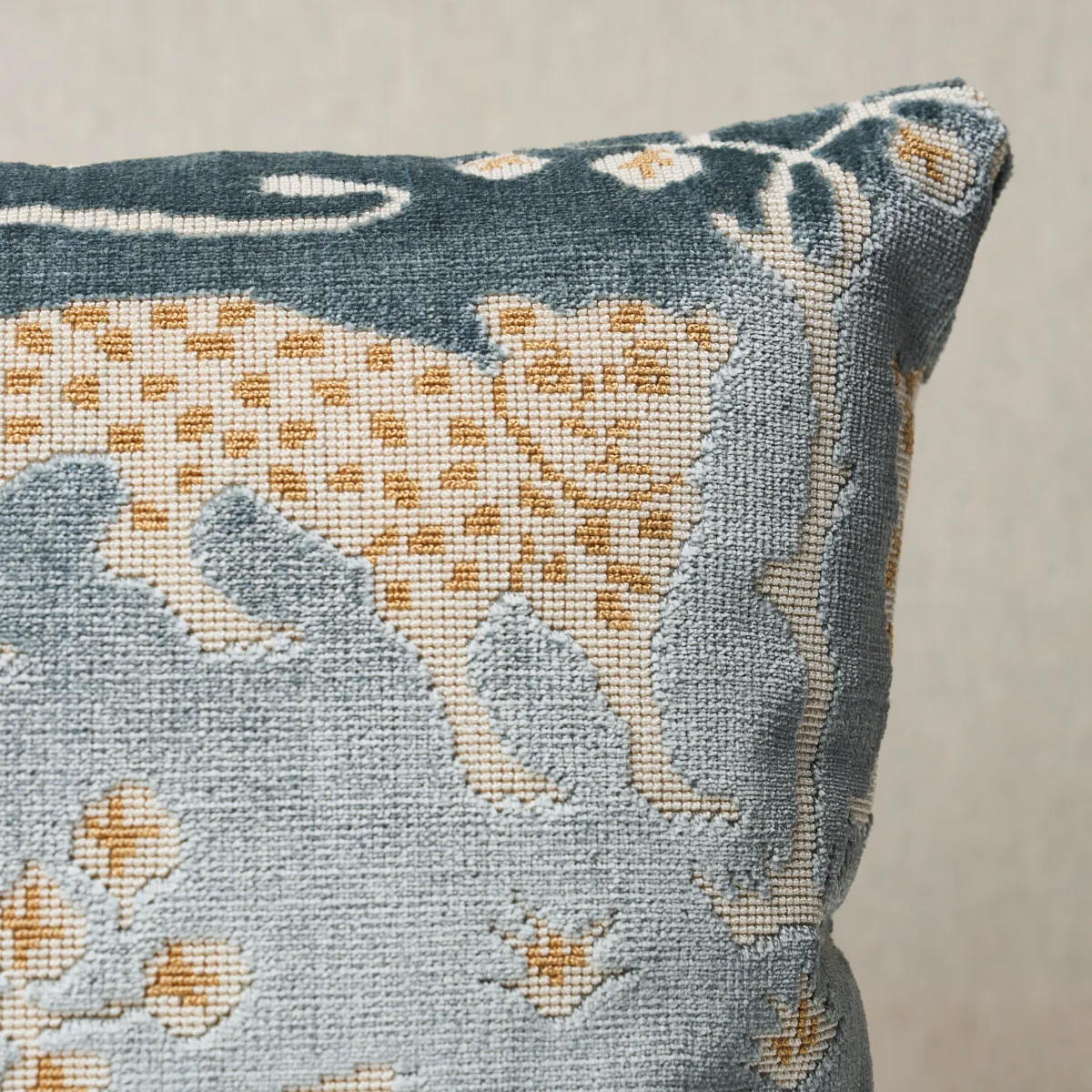 Schumacher Woodland Leopard Velvet Pillow in Mineral (SO8008012)