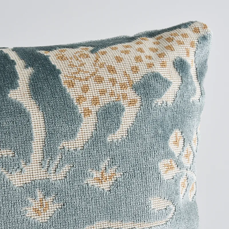 Schumacher Woodland Leopard Velvet Pillow in Mineral (SO8008018)