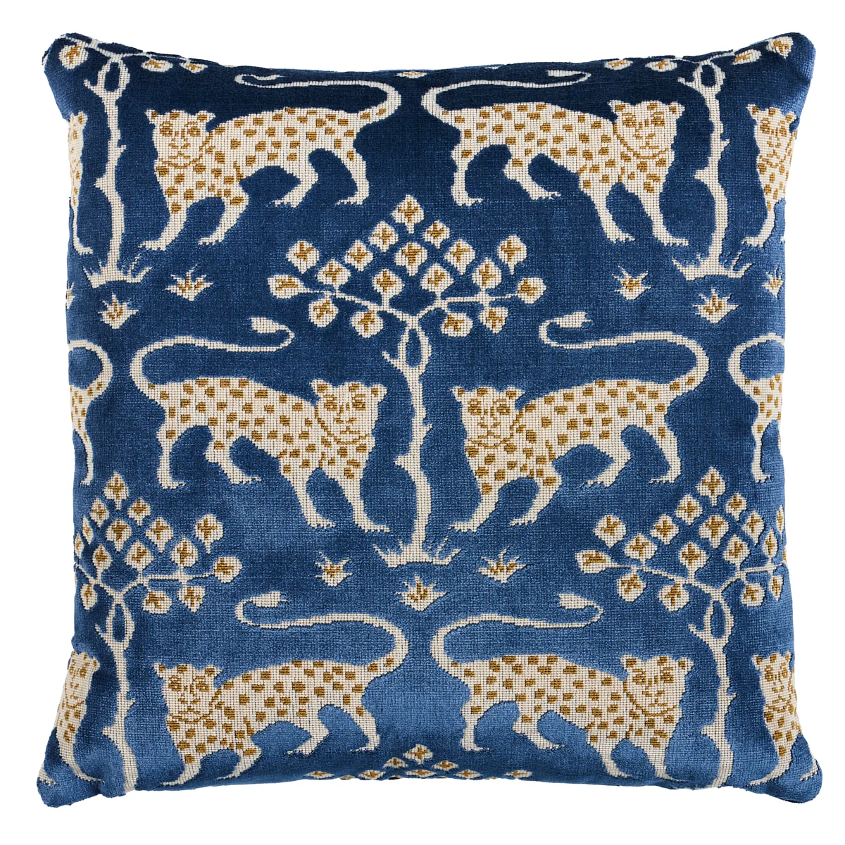 Schumacher Woodland Leopard Velvet Pillow in Sapphire (SO8008204)