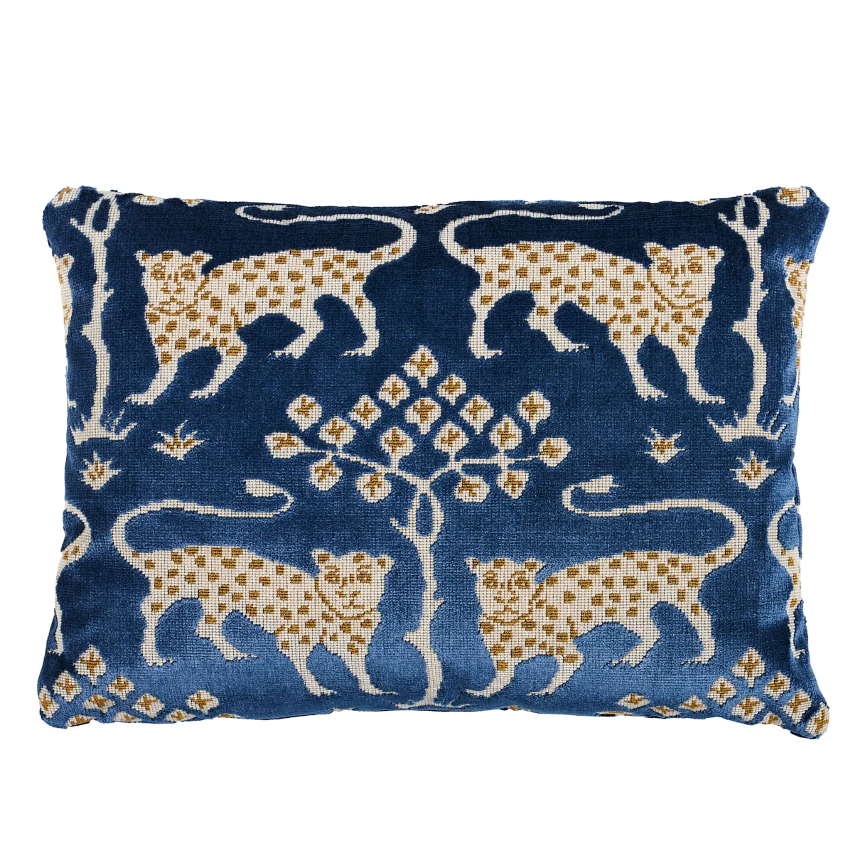 Schumacher Woodland Leopard Velvet Pillow in Sapphire (SO8008212)