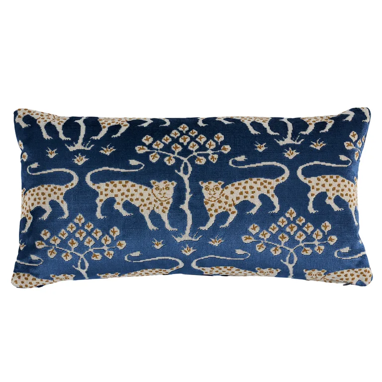 Schumacher Woodland Leopard Velvet Pillow in Sapphire