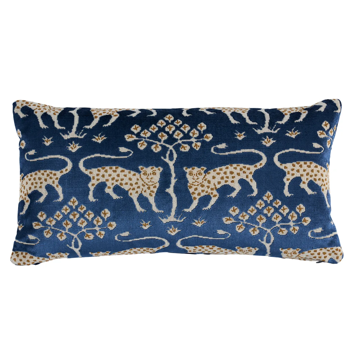 Schumacher Woodland Leopard Velvet Pillow in Sapphire (SO8008218)
