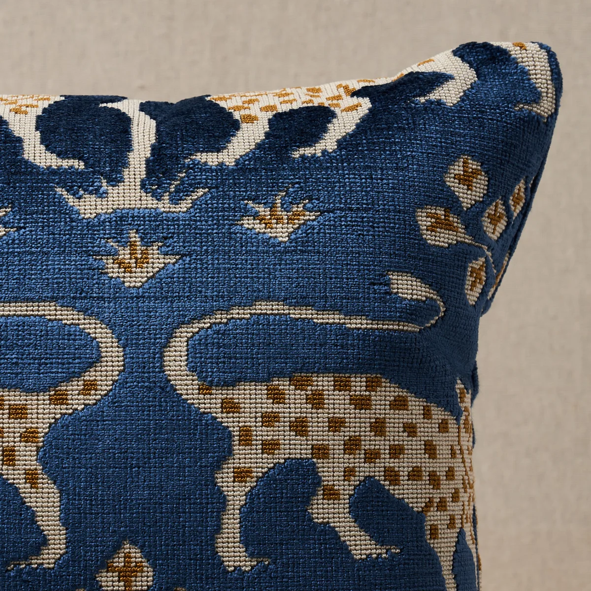 Schumacher Woodland Leopard Velvet Pillow in Sapphire (SO8008218)