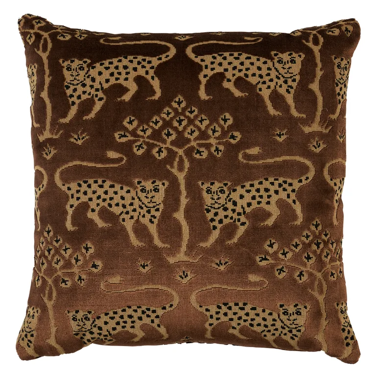 Schumacher Woodland Leopard Velvet Pillow in Sepia