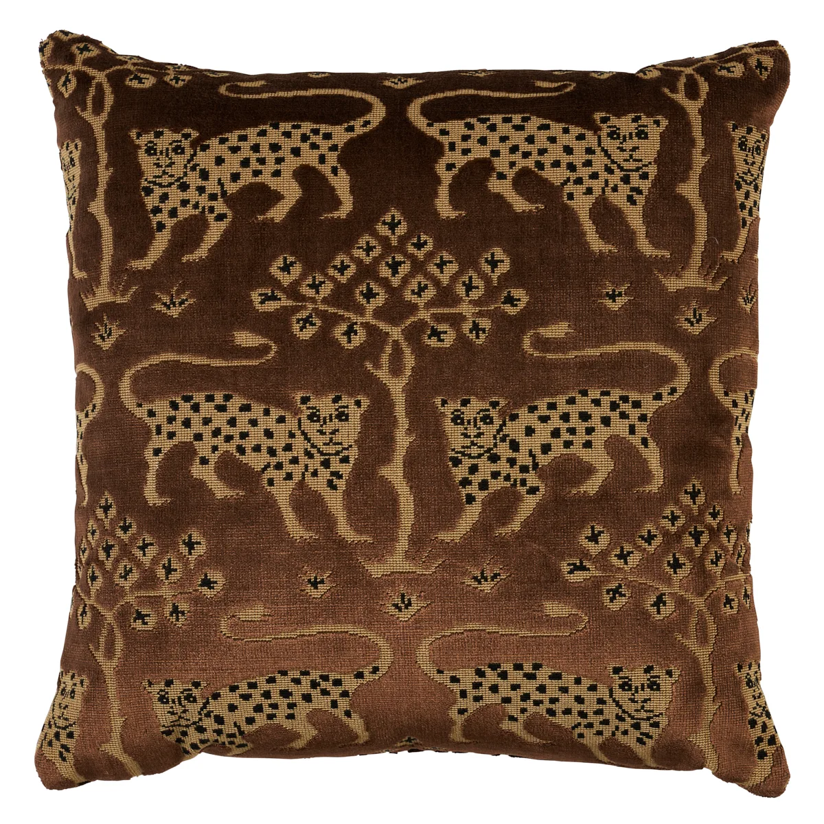 Schumacher Woodland Leopard Velvet Pillow in Sepia (SO8008304)