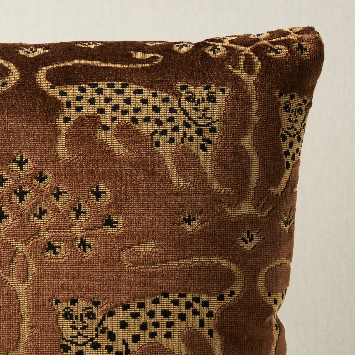 Schumacher Woodland Leopard Velvet Pillow in Sepia (SO8008304)