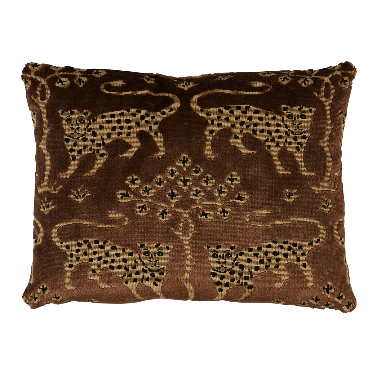 Schumacher Woodland Leopard Velvet Pillow in Sepia (SO8008312)