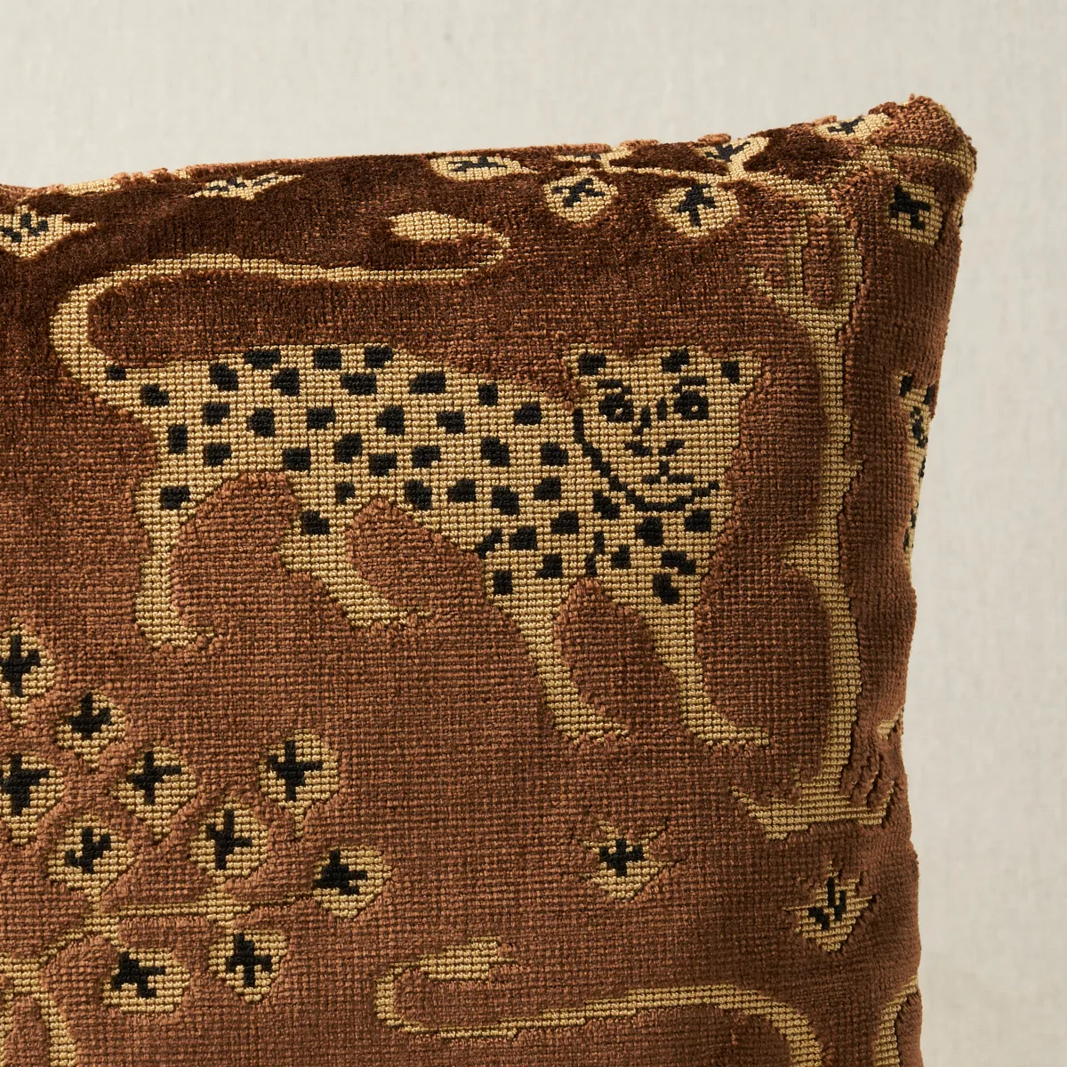 Schumacher Woodland Leopard Velvet Pillow in Sepia (SO8008312)