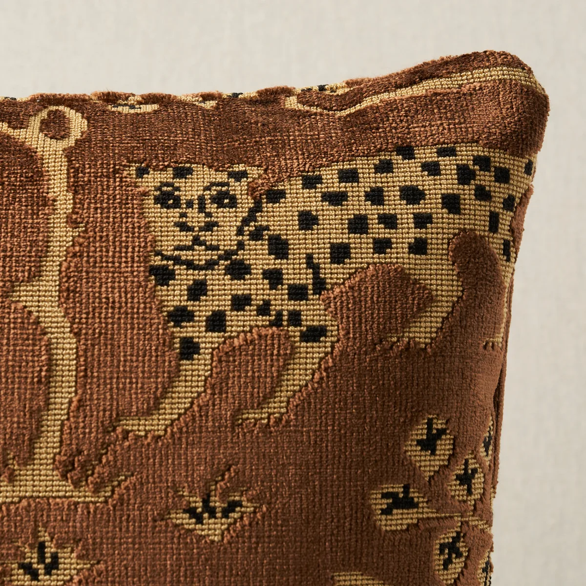 Schumacher Woodland Leopard Velvet Pillow in Sepia (SO8008318)
