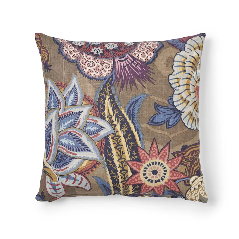 Schumacher Zanzibar Linen Print Pillow in Cerulean (SO17352004)
