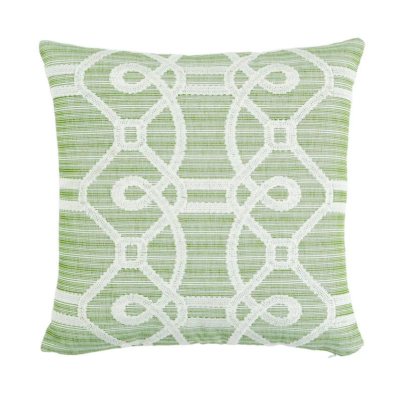 Schumacher Ziz Embroidery Pillow in Green & White (SO7193304)