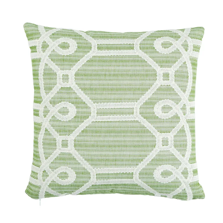 Schumacher Ziz Embroidery Pillow in Green & White (SO7193304)