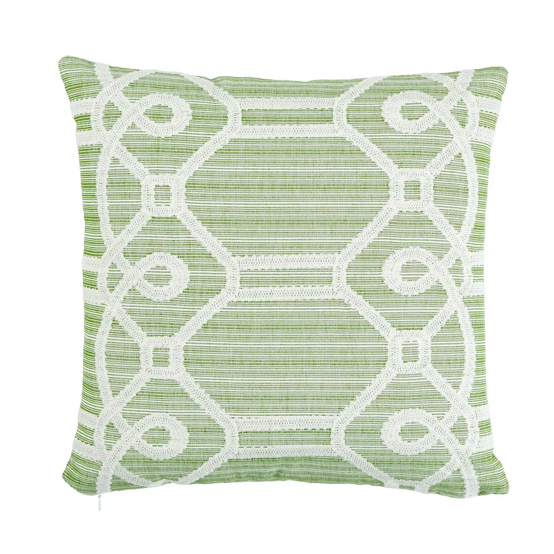 Schumacher Ziz Embroidery Pillow in Green & White (SO7193304)