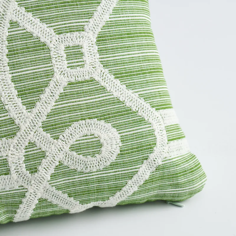 SO7193304 | Ziz Embroidery Pillow - Green & White Schumacher Ziz Embroidery Pillow in Green & White (SO7193304)
