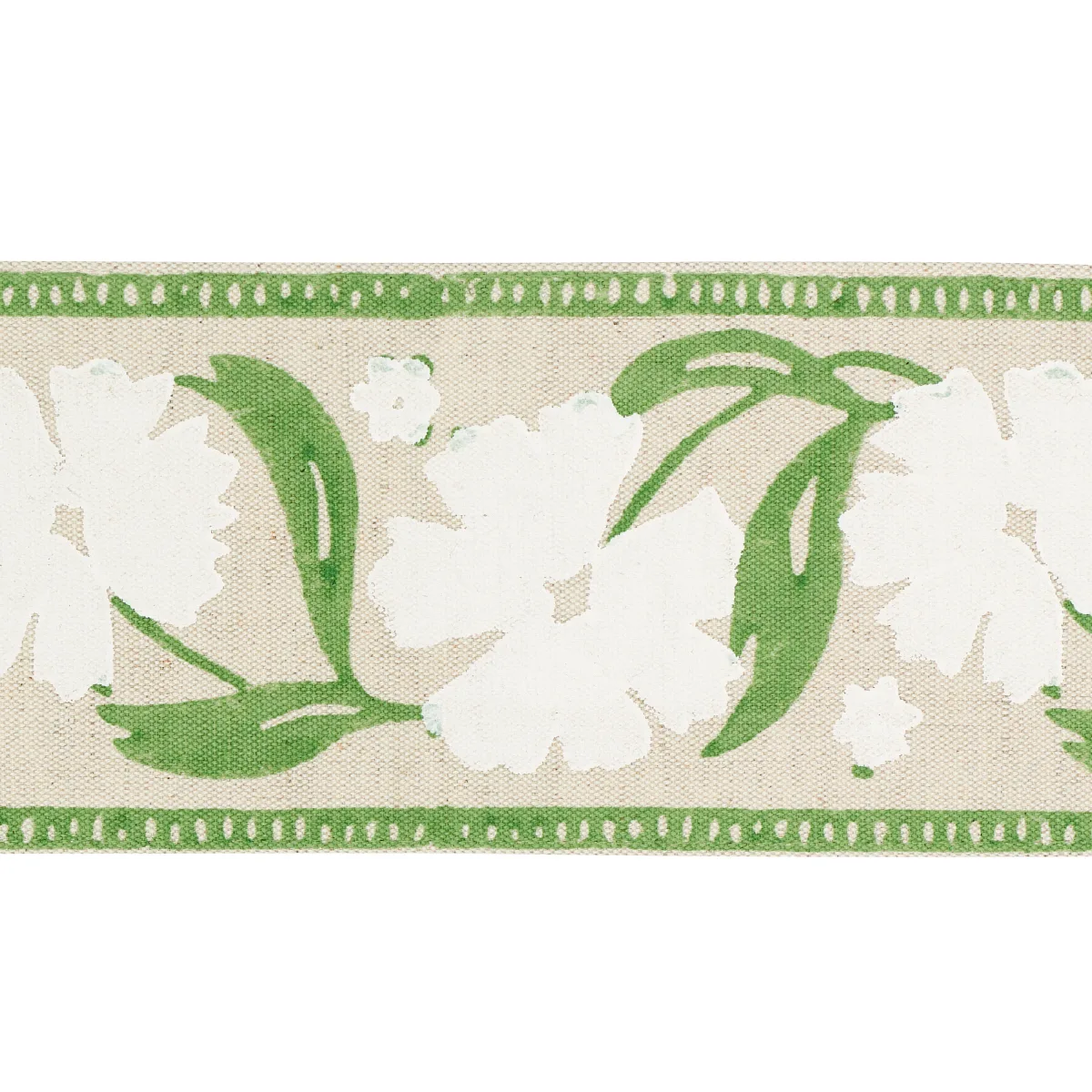 Schumacher Adra Hand Blocked Tape trim in Ivory & Leaf (74405)
