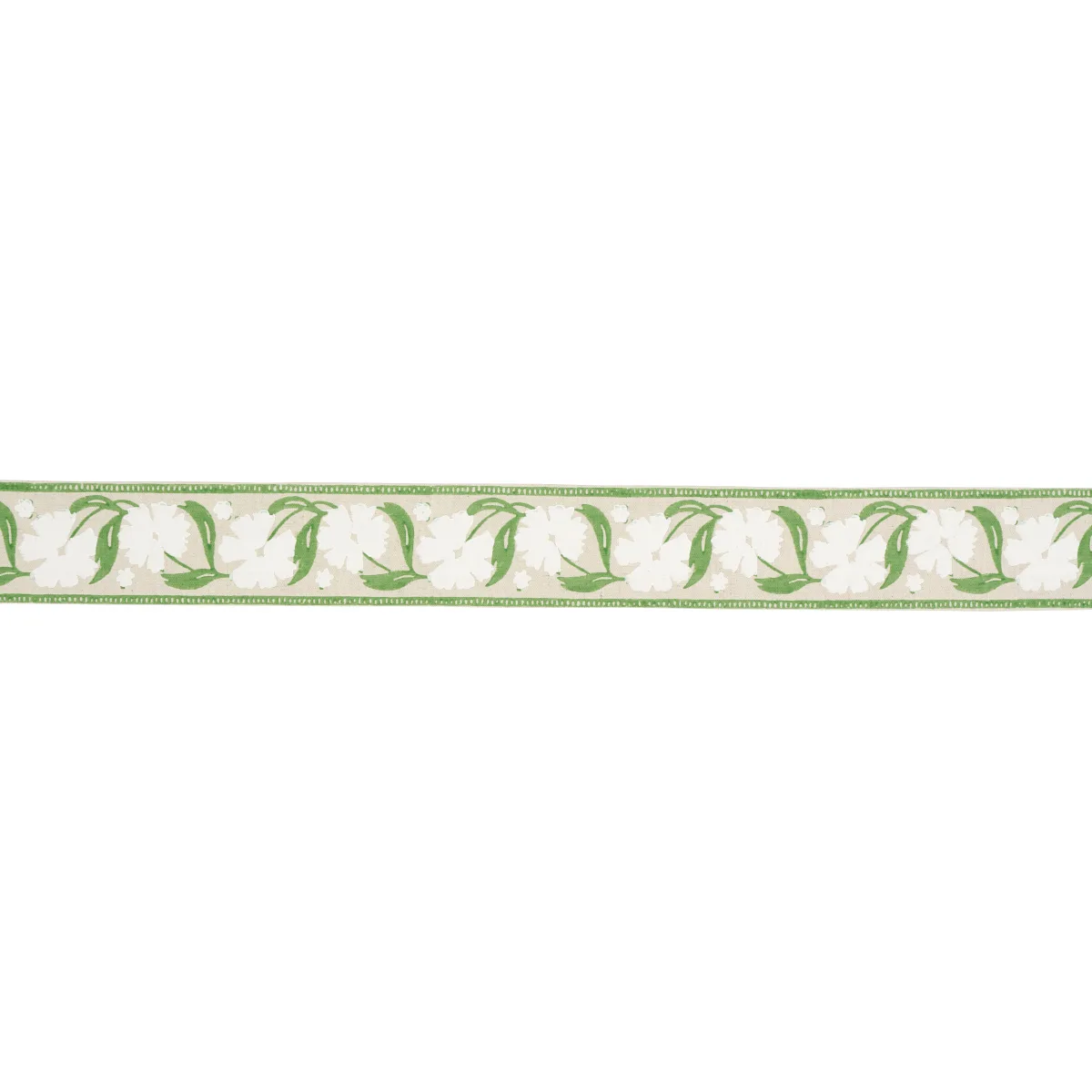 Schumacher Adra Hand Blocked Tape trim in Ivory & Leaf (74405)