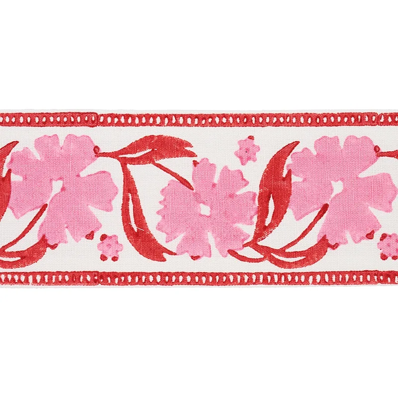 Schumacher Adra Hand Blocked Tape trim in Pink & Red (74403)