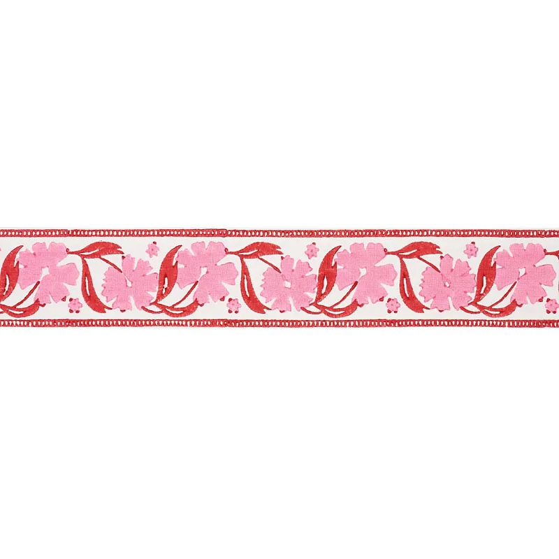Schumacher Adra Hand Blocked Tape trim in Pink & Red (74403)