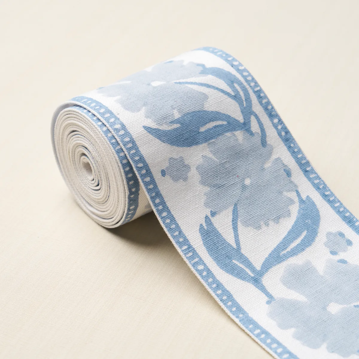 74406 | Adra Hand Blocked Tape - Slate & Sky Schumacher Adra Hand Blocked Tape trim in Slate & Sky (74406)