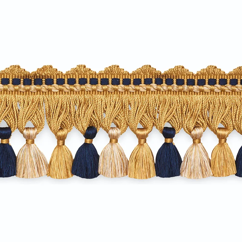 Schumacher Amanda Tassel Fringe trim in Gold/Navy/Ecru (TF1014-4)