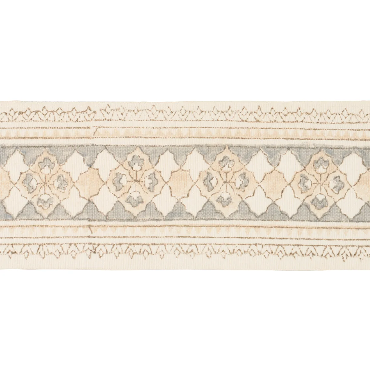 Schumacher Amira Hand Block Printed Tape trim in Sand & Grey (181371)