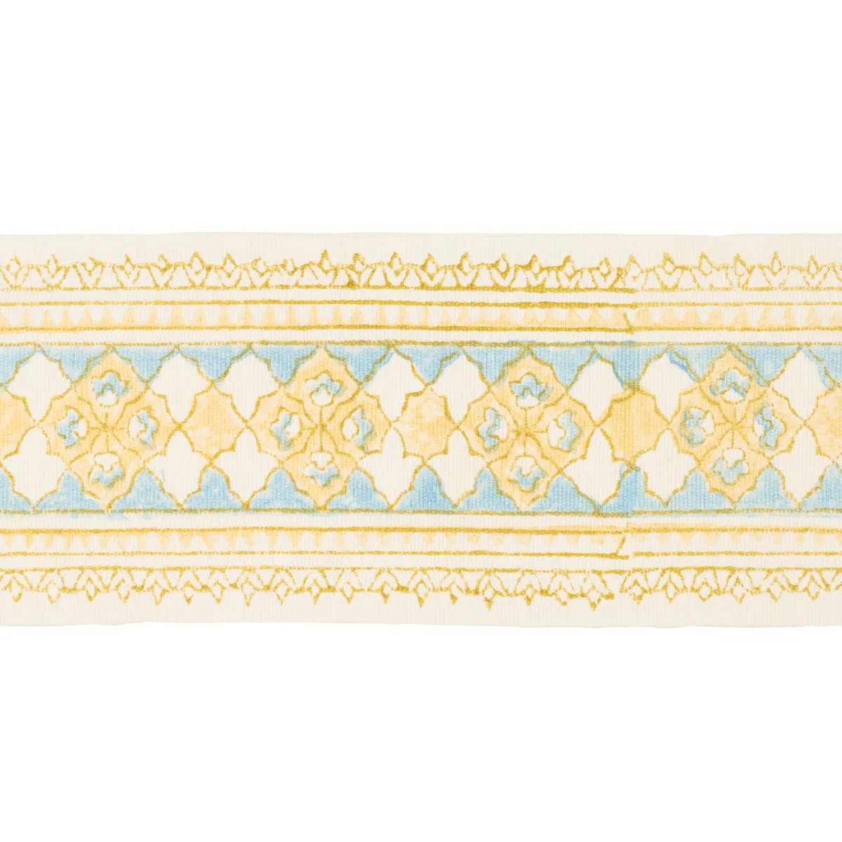 Schumacher Amira Hand Block Printed Tape trim in Yellow & Aqua (181370)