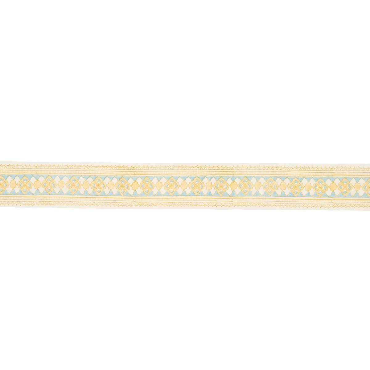 Schumacher Amira Hand Block Printed Tape trim in Yellow & Aqua (181370)