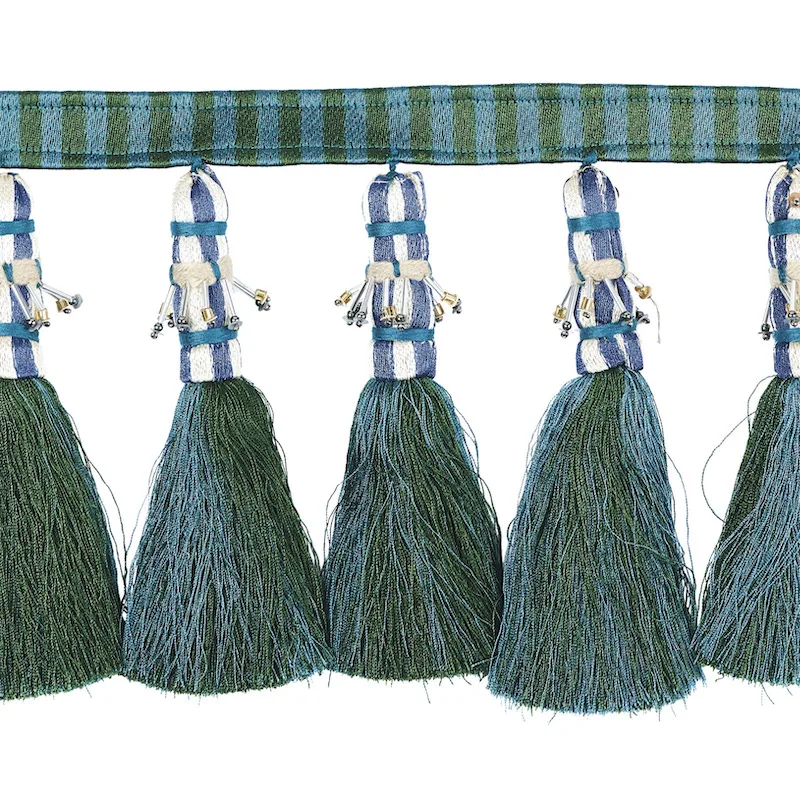 Schumacher Antony Tassel Trim in Peacock & Green (79601)