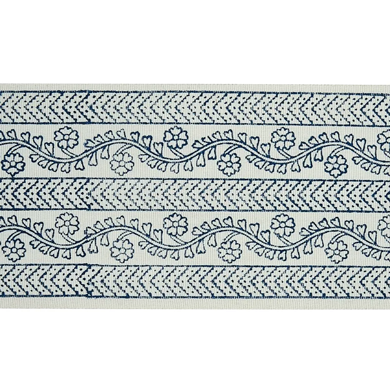 Schumacher Arbela Hand Blocked Tape trim in Indigo (78441)
