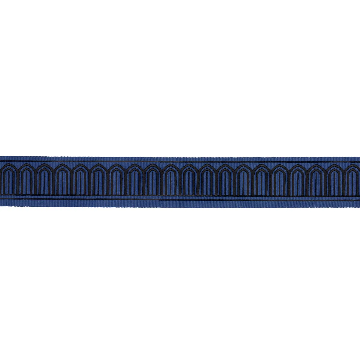 Schumacher Arches Embroidered Tape Medium trim in Black on Navy (81150)