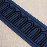 81150 | Arches Embroidered Tape Medium - Black on Navy Schumacher Arches Embroidered Tape Medium trim in Black on Navy (81150)
