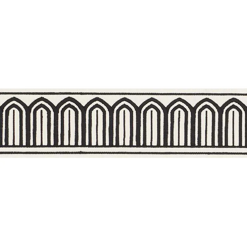 Schumacher Arches Embroidered Tape Medium trim in Black on White (70760)