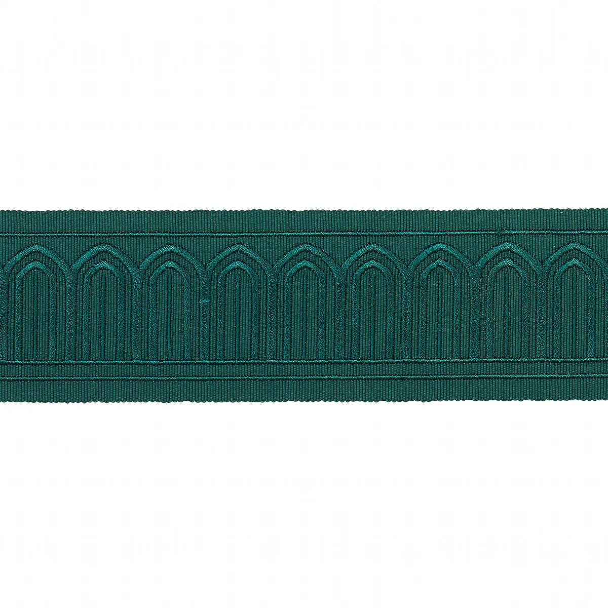 Schumacher Arches Embroidered Tape Medium trim in Emerald (70768)