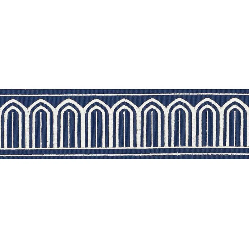 Schumacher Arches Embroidered Tape Medium trim in Marine (70767)