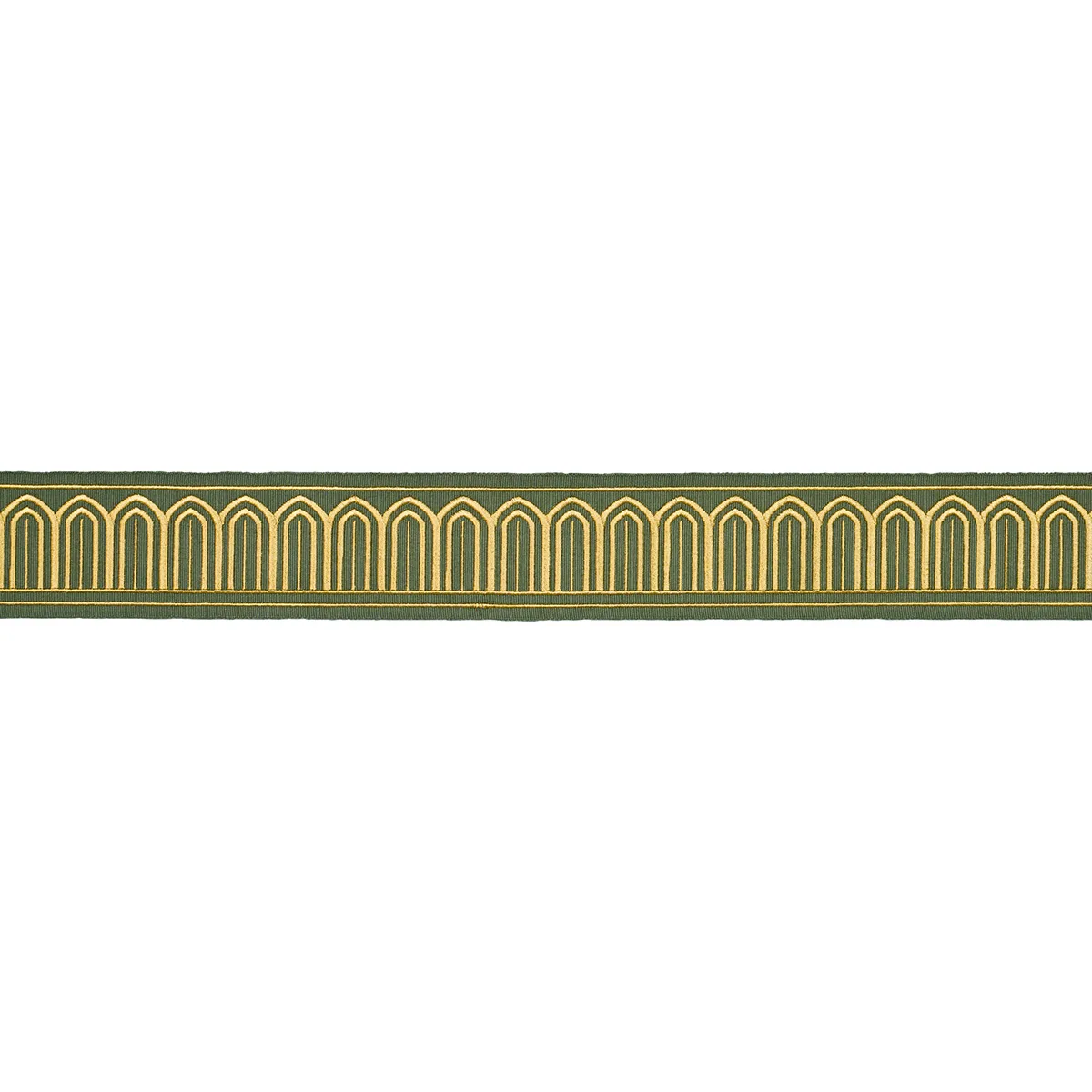 Schumacher Arches Embroidered Tape Medium trim in Olive (81152)