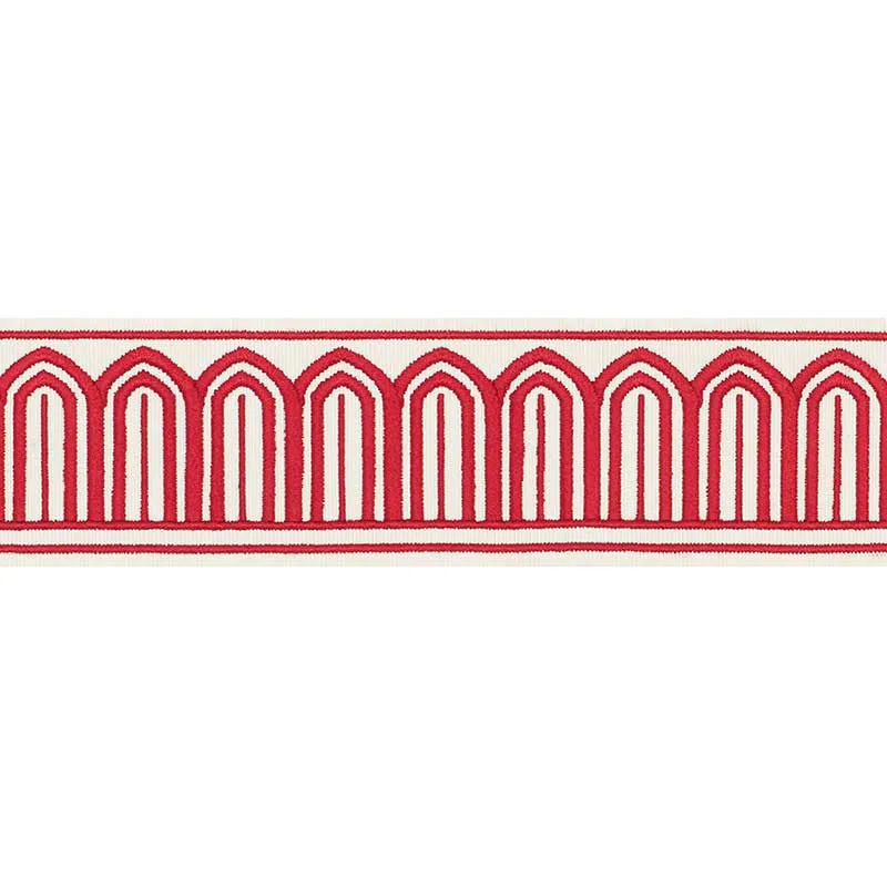 Schumacher Arches Embroidered Tape Medium trim in Red (70761)