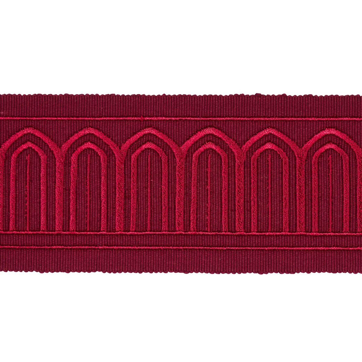 Schumacher Arches Embroidered Tape Medium trim in Red (70769)
