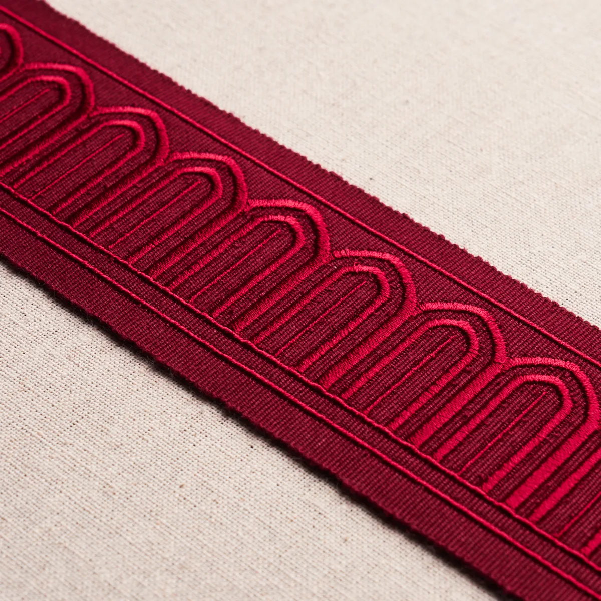 70769 | Arches Embroidered Tape Medium - Red Schumacher Arches Embroidered Tape Medium trim in Red (70769)
